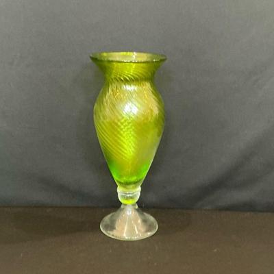 Green Swirl Design Glass Vase