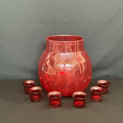 Cranberry Glass Vase And Votive Cups