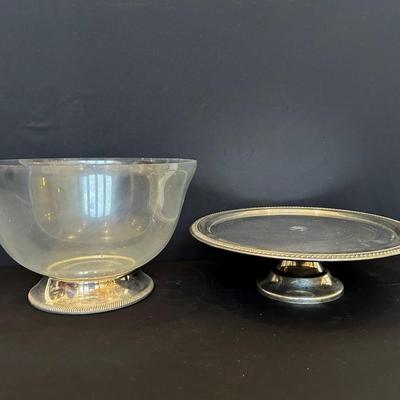 Silver Plated Cake Plate & Pedestal Bowl
