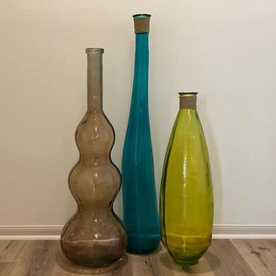 Trio of Tall Glass Vases