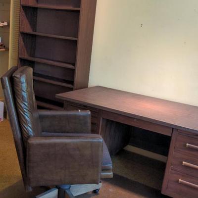 Sturdy Office Desk With Chair, Bookshelf And Floor Protector Included