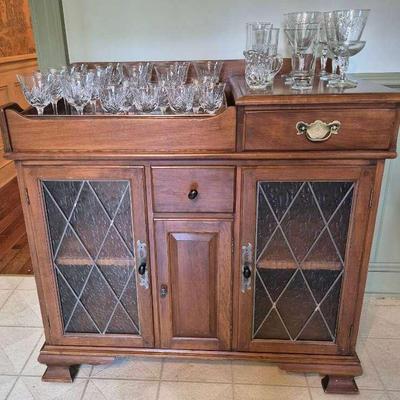 Wooden Rolling Bar Cart Glasses included