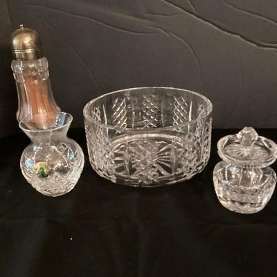 4 Piece Waterford - Sugar Shaker, Jam Jar, Vase And Bowl
