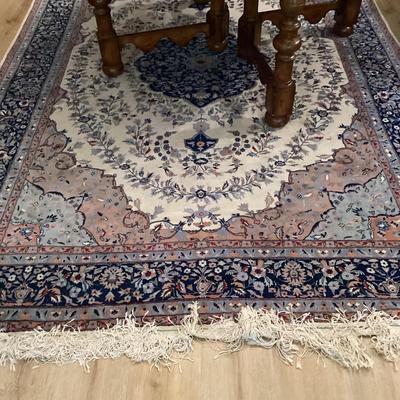 Cream Blue And Burgundy Rug