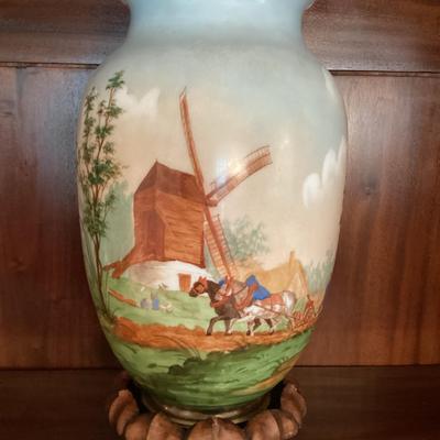Painted Vase On Wooden Base