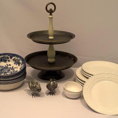Royal Stafford England Bowls (8), World Market Dishes, 2 Tiered Serving & Festive Bird Deco
