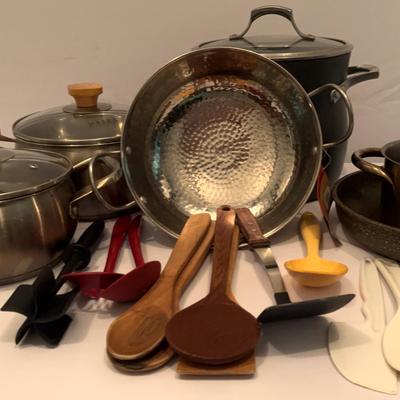 Pot And Pans With Spoons & Spatulas