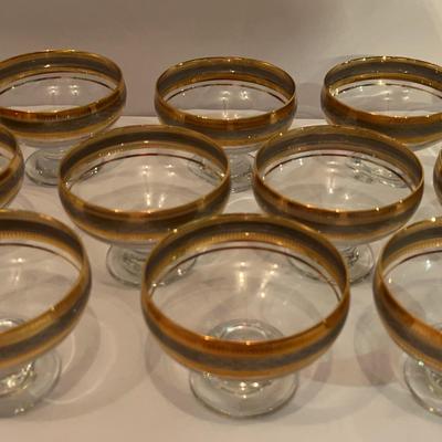 Set Of 12 Crystal Clear Dessert Footed Bowls W/Gold Bowls Rims