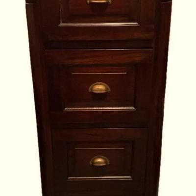 Dark Stained Solid Wood Filing Cabinet
