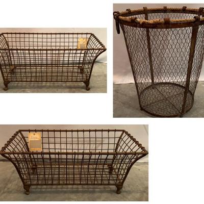 Vintage Collection Rectangle Wire Basket  (2) & Tall Round Wire Basket