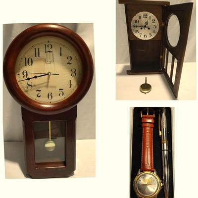 Two Grandmother Clocks And A Watch & Pen Set