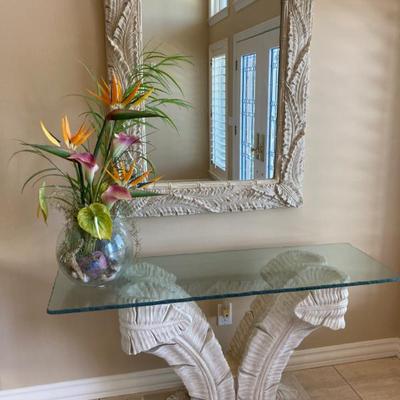 Regency Leaf Palm Plaster Sofa Table & Mirror