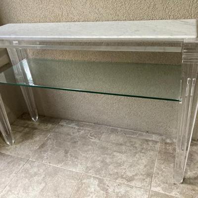 Acrylic Sofa Table With Marble Top