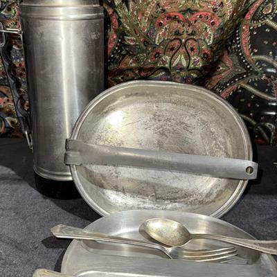 WWII U.S. Military Mess Kit (1943) – Foley Mfg Co. + Vintage Silverware Set & Unbreakable Thermos 