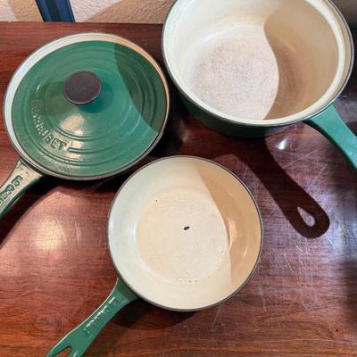 Le Creuset Cast Iron Cookware Set – 3 Pans with Shared Lid