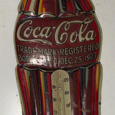 Rare 1923 16” Coca Cola Christmas Bottle Tin Thermometer 