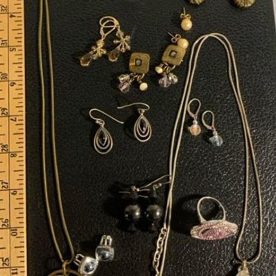 Lot J - Misc Jewelry Includes Sterling, Brass, GF, Crystals, Carolee Earrings & Marjorie Baer