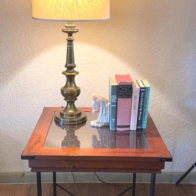The “Stager’s” Lot- End table, lamp, vintage books & marble- like book end