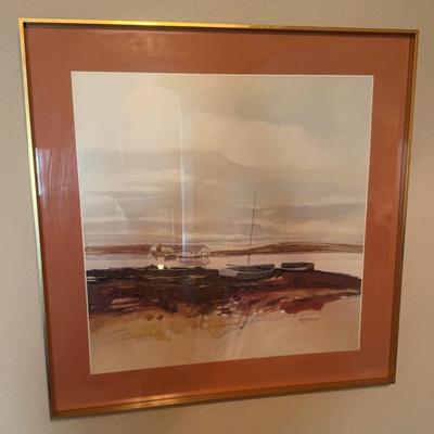 Matted And Framed Print Of Boat Dock And Sailboats By Ackerman