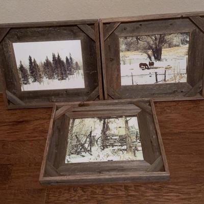 Set Of Three Rustic Barn Wood, Framed Winter Nature Prints