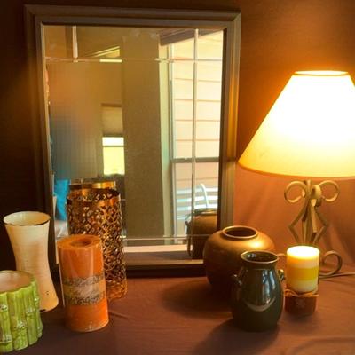 A “Stager’s” Lot- 2: Mirror, lamp, vases, candle