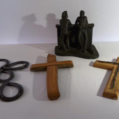 Yankee Doodle Dandee Vintage Saloon Cowboys Statue -Made In New Mexico & Metal & Wood Crosses