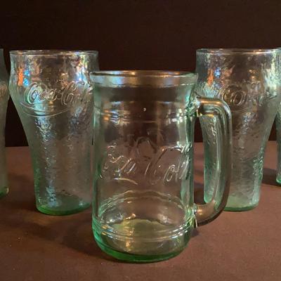 Four Green Coca-Cola Glasses And Mug