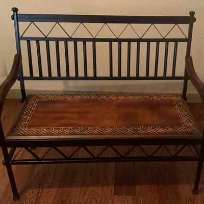 Metal And Wood Aztec Decor Bench