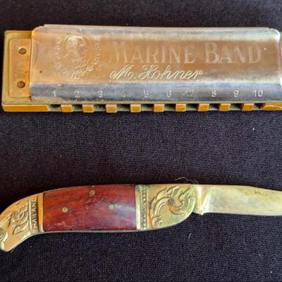 M.Hohner Marine Band harmonica & pocket knife