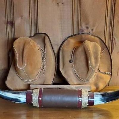(2) Suede Hats and Mounted Steer Horns