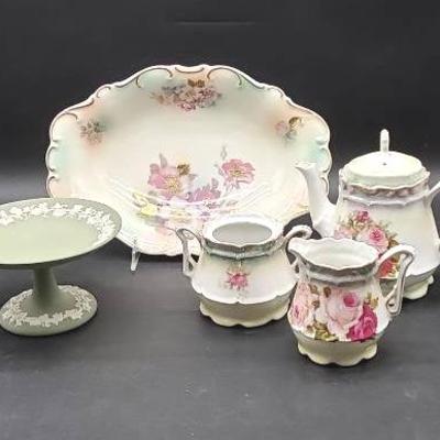 Wedgwood Pedestal Dish and (4) German China Pieces