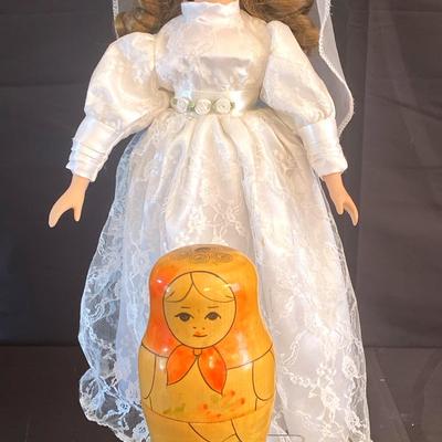Russian Matroyshka Doll & Pretty Bridal Doll On Stand