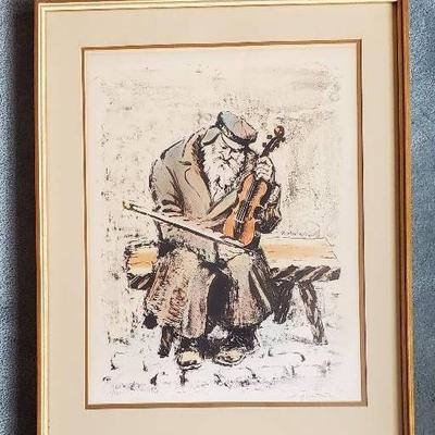 Hand Colored Lithograph "Fiddler Sitting" By Quintana 
