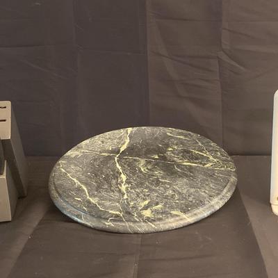 Polished Marble Board, Knives and Bagel Slicer