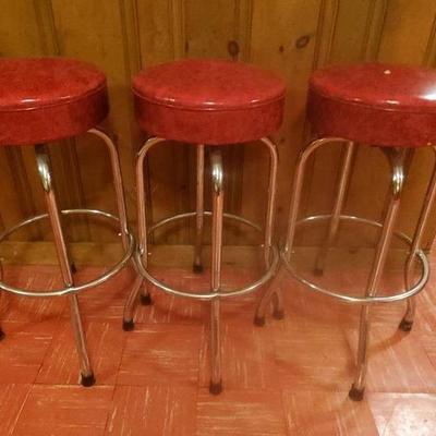 (3) Red Vintage Bar Stools