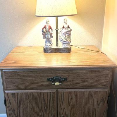 Antique Ceramic Table Lamp & Side Table 