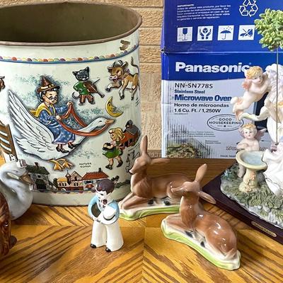 Vintage Figurines & Mother Goose Can 