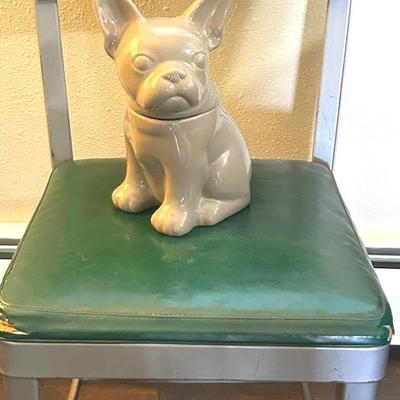 French Bulldog Cookie Jar & MCM Steel Industrial Chair 