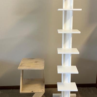 Small Wood Table and White Spine Bookshelf