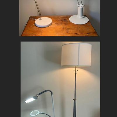 Desk Lamp with Marble Base, 2 Ott-Lite Lamps, and 1 Floor Lamp