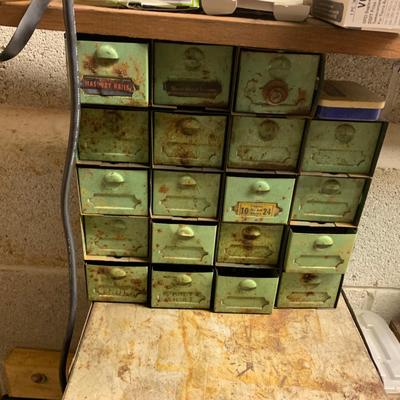 Vintage green small nuts and bolts draws
