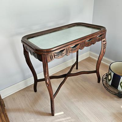 small vintage wood mirror side table 