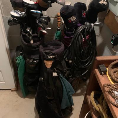 3 Golf bags with misc clubs