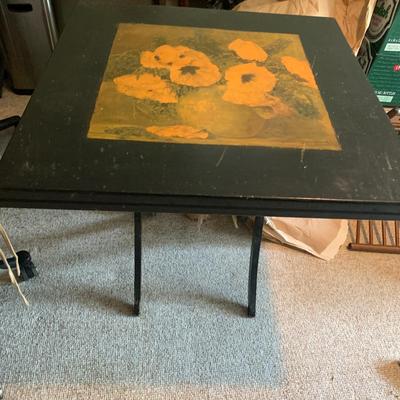 Vintage wood folding table with painting