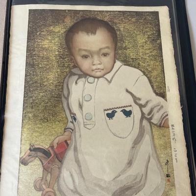 KFE044 "Painting Of A Boy" Original Print by Hiroshi Yoshida (2 Of 2)