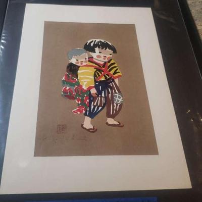 KFE064- "Children In Aizu" Kiyoshi Saito Signed Reprint Japanese Woodblock