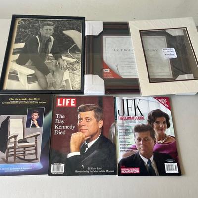 KFE033 John F. Kennedy Framed Photo + 3 Archived JFK Photos, 3 JFK Magazines, Unopened Photo Frame