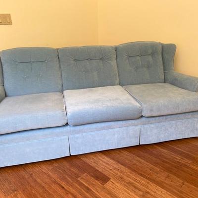 Antique Blue Velour Couch – Reupholstered by Lazarus Bellevue