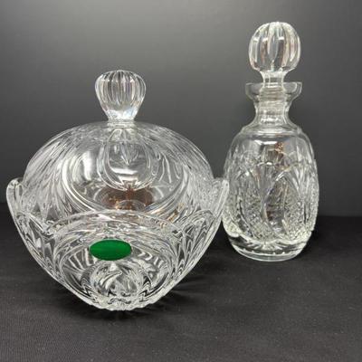 Lead Crystal Decanter & Cut Glass Lidded Bowl