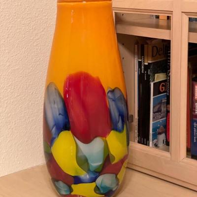 Vibrant Hand-Blown Art Glass Vase – Multicolor Abstract Design